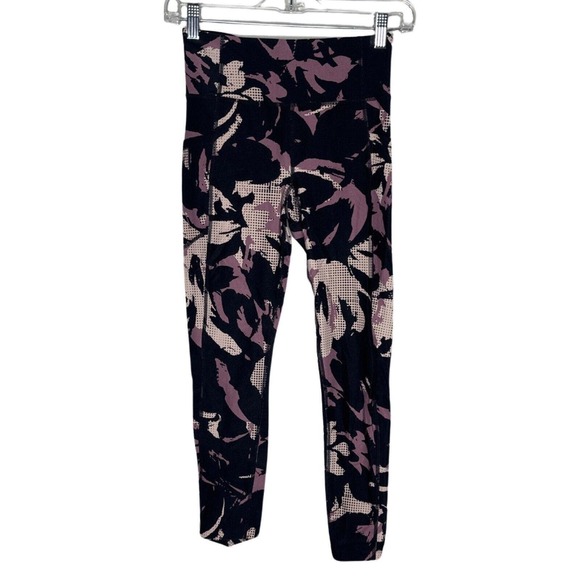 Calvin Klein Pants Women‎ XS Purple Pink Floral Crop Performance Gym Athleisure - Picture 1 of 7